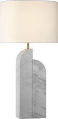 Savoye Large Right Table Lamp | White Marble | Linen Shade