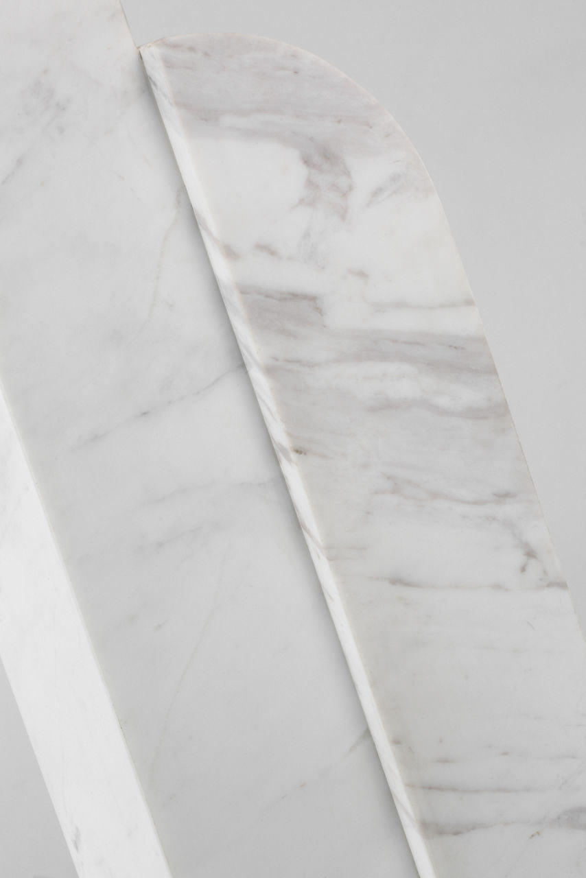 Savoye Large Right Table Lamp | White Marble | Linen Shade
