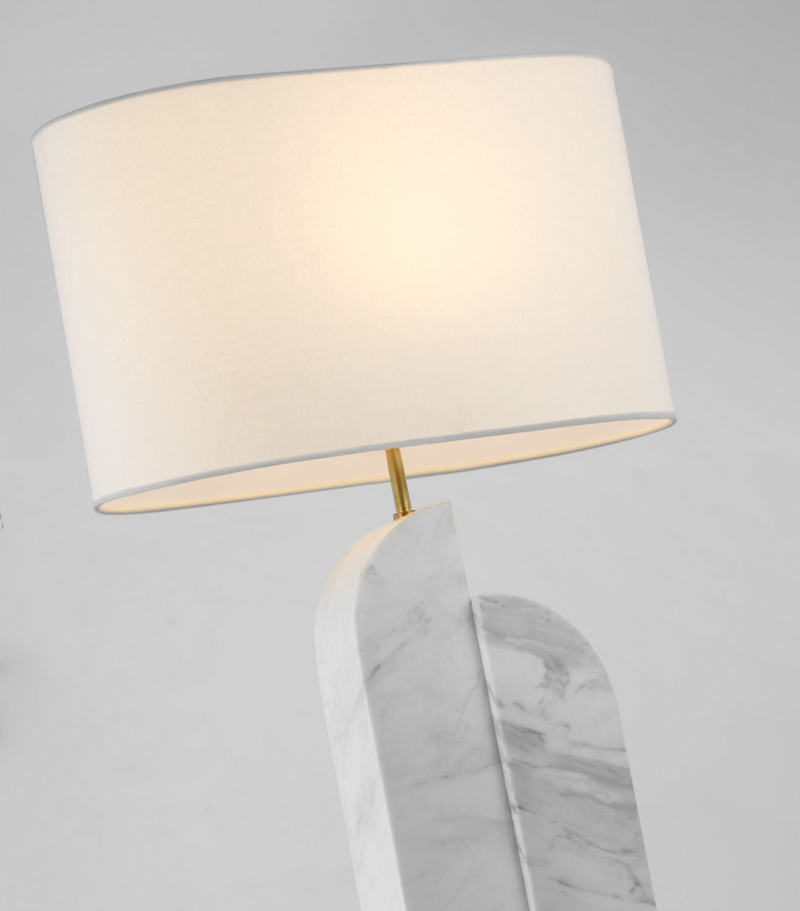 Savoye Large Right Table Lamp | White Marble | Linen Shade