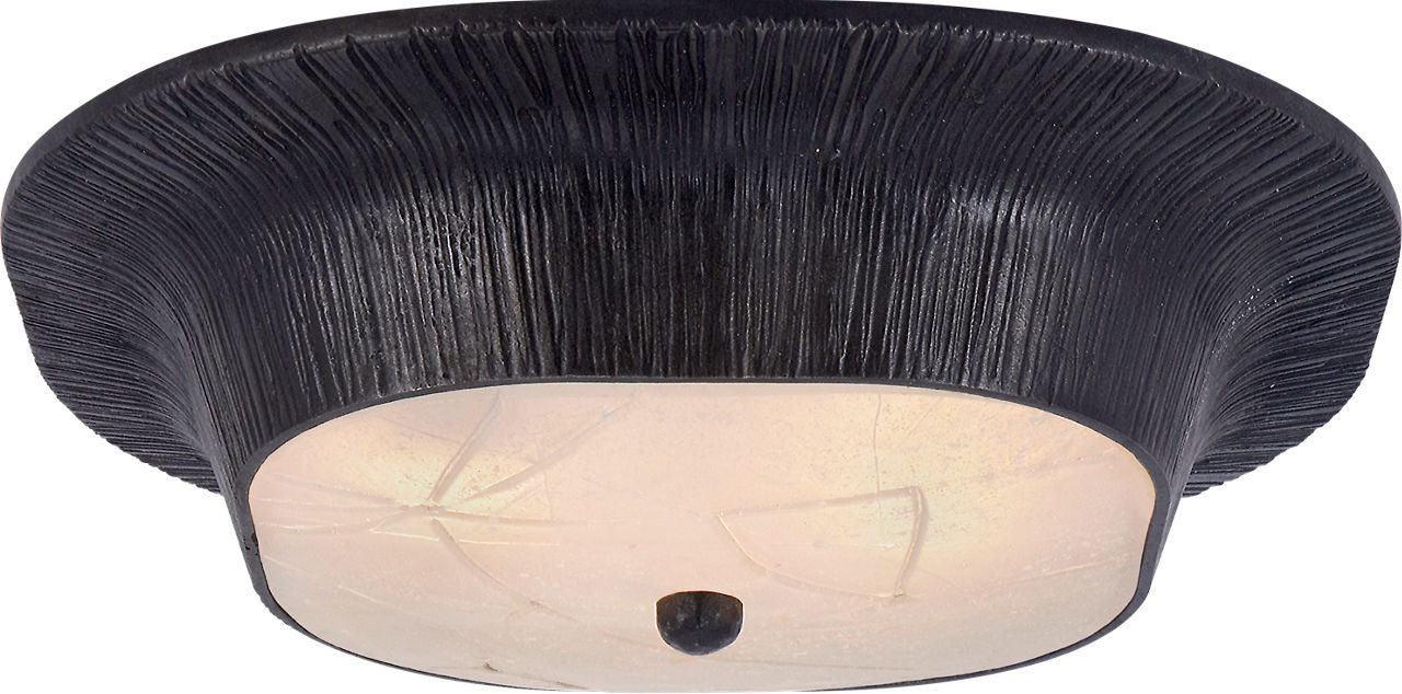Utopia Round Flush Mount | Aged Iron | Fractured Glass