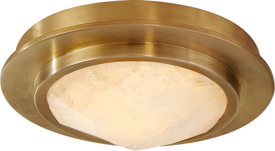 Halcyon 5" Solitaire Bezel Flush Mount | Antique-Burnished Brass and Natural Quartz