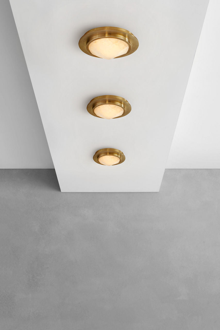 Halcyon 5" Solitaire Bezel Flush Mount | Antique-Burnished Brass and Natural Quartz