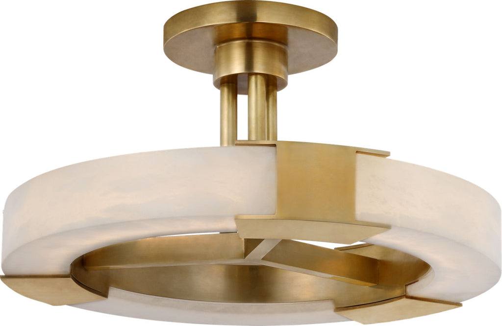 Covet Medium Ring Semi-Flush Mount | Antique-Burnished Brass and Alabaster