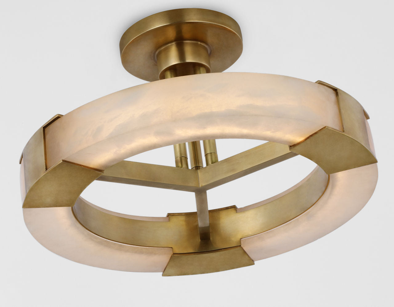 Covet Medium Ring Semi-Flush Mount | Antique-Burnished Brass and Alabaster