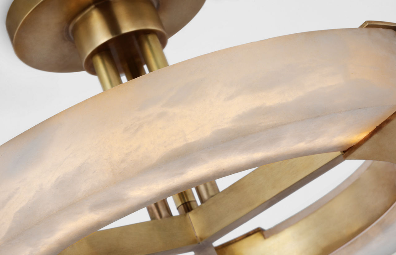 Covet Medium Ring Semi-Flush Mount | Antique-Burnished Brass and Alabaster