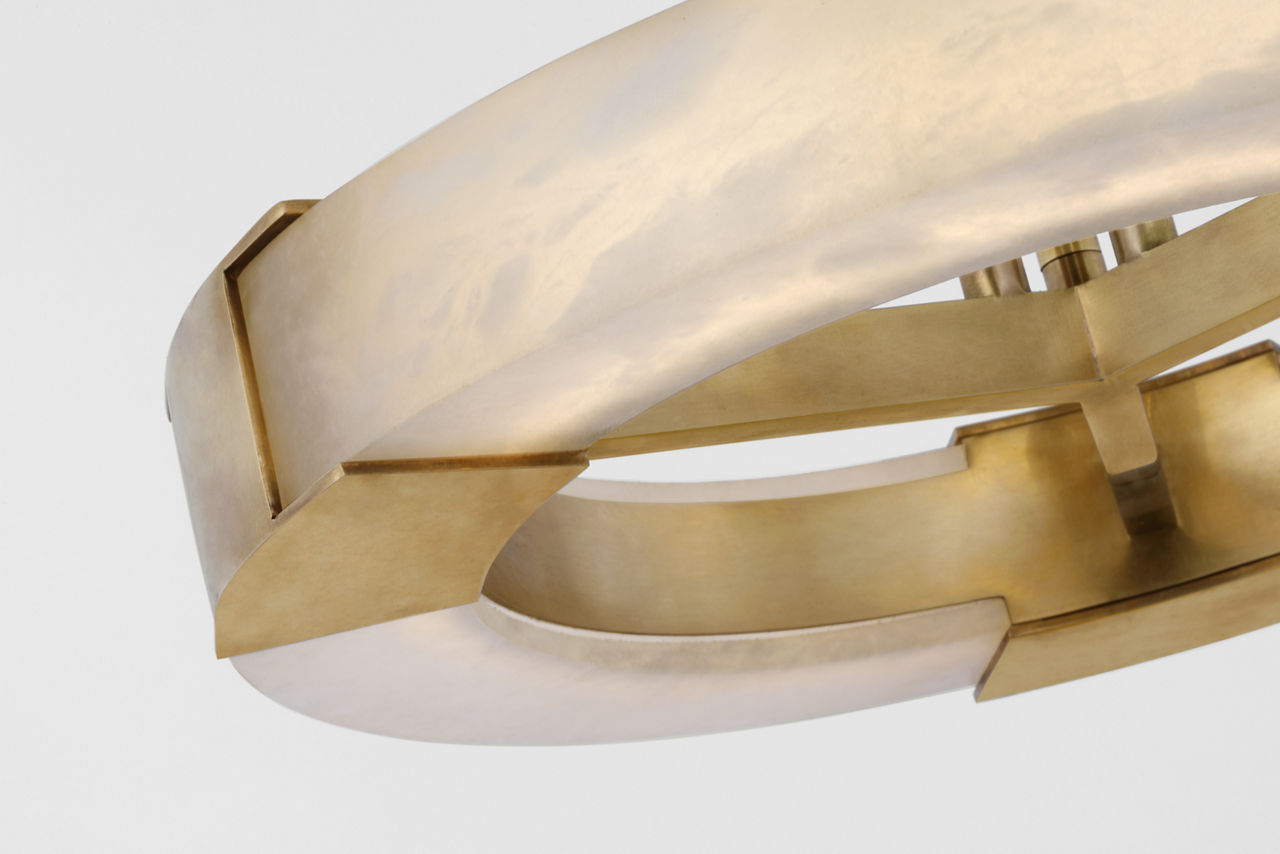 Covet Medium Ring Semi-Flush Mount | Antique-Burnished Brass and Alabaster