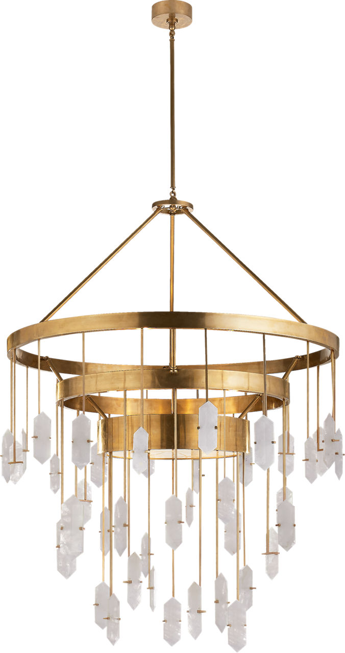 Halcyon Large Three Tier Chandelier | Antique-Burnished Brass | Quartz