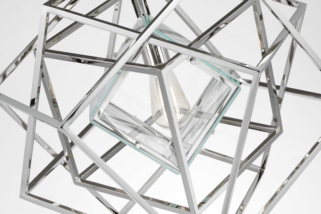 Cubist Small Chandelier | Polished Nickel | Clear Glass