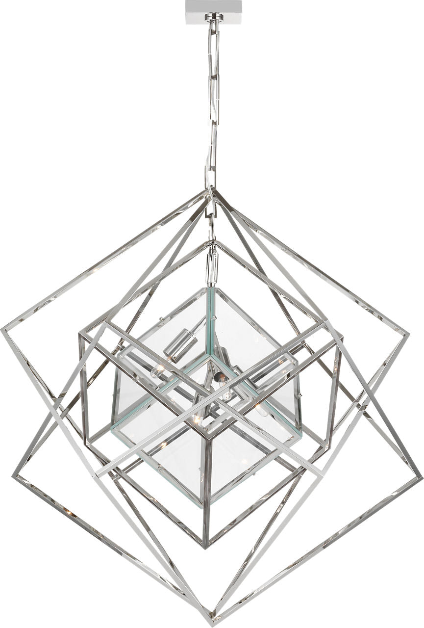 Cubist Medium Chandelier | Polished Nickel | Clear Glass