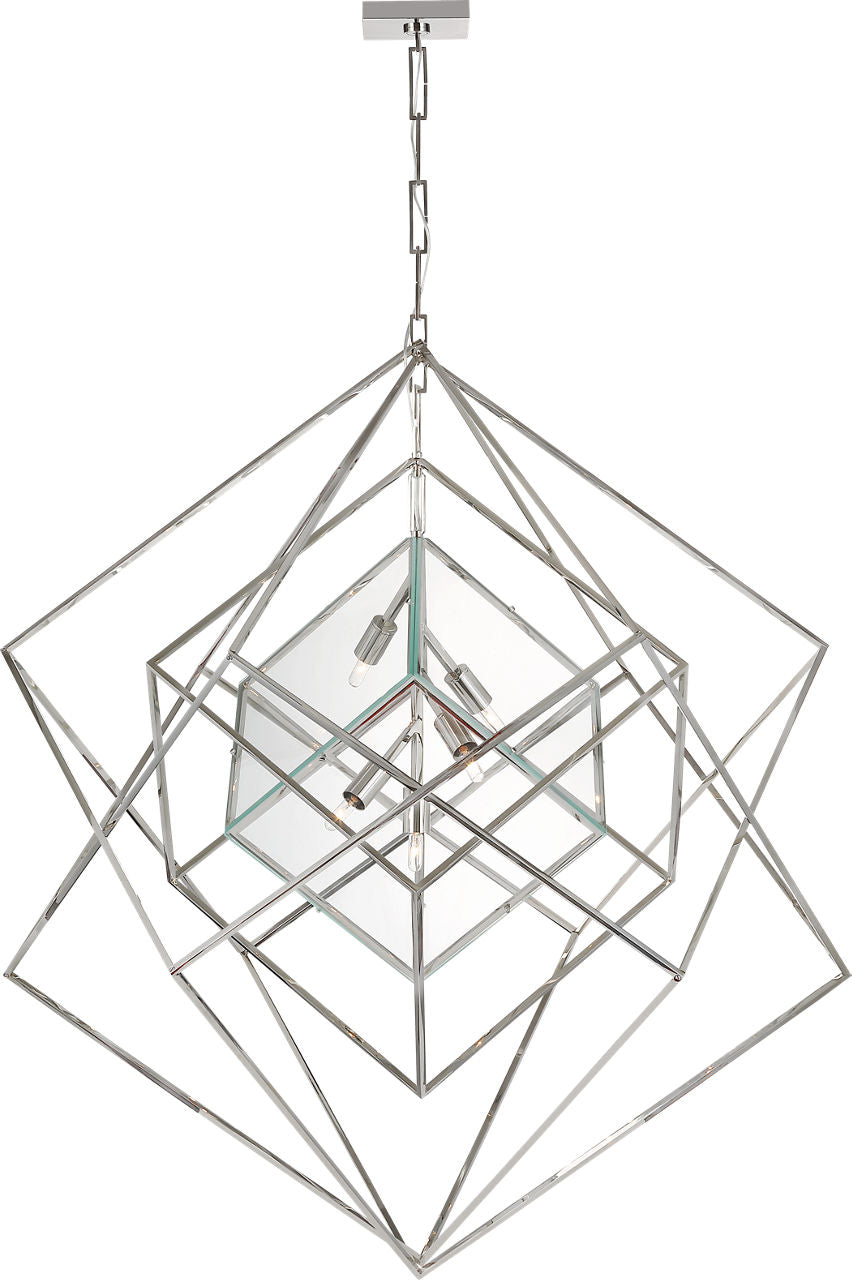 Cubist Large Chandelier | Polished Nickel | Clear Glass