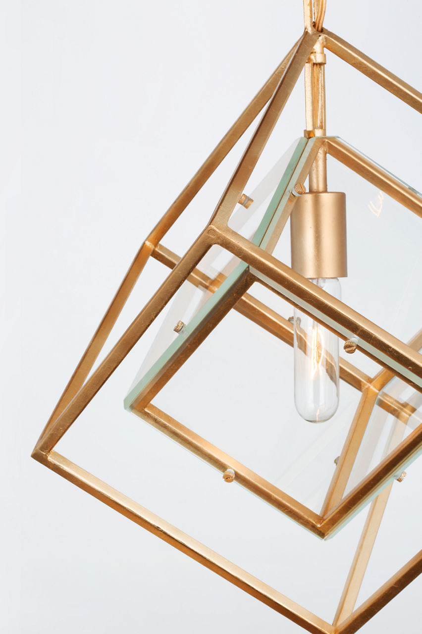 Cubed Medium Pendant | Gild | Clear Glass