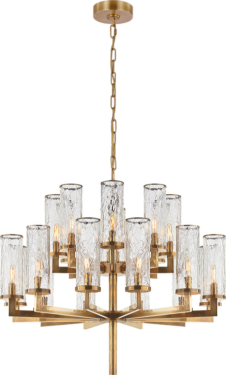 Liaison Double Tier Chandelier | Antique-Burnished Brass | Crackle Glass