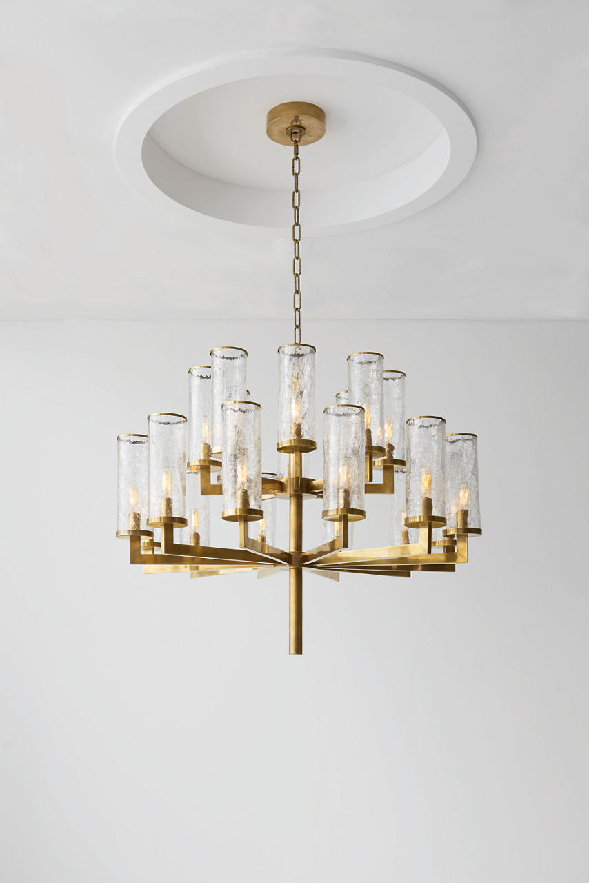 Liaison Double Tier Chandelier | Antique-Burnished Brass | Crackle Glass