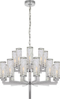 Liaison Double Tier Chandelier | Polished Nickel | Crackle Glass