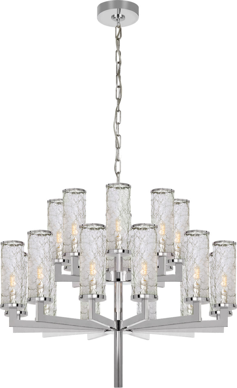 Liaison Double Tier Chandelier | Polished Nickel | Crackle Glass