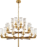 Liaison Triple Tier Chandelier | Antique-Burnished Brass | Crackle Glass