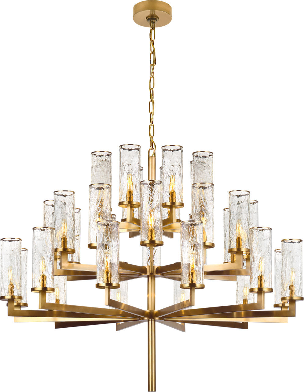 Liaison Triple Tier Chandelier | Antique-Burnished Brass | Crackle Glass