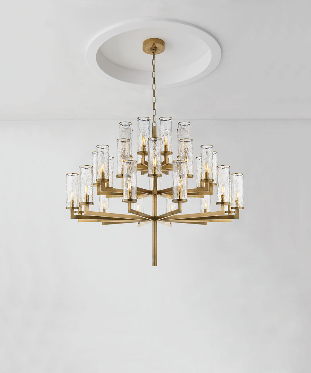 Liaison Triple Tier Chandelier | Antique-Burnished Brass | Crackle Glass
