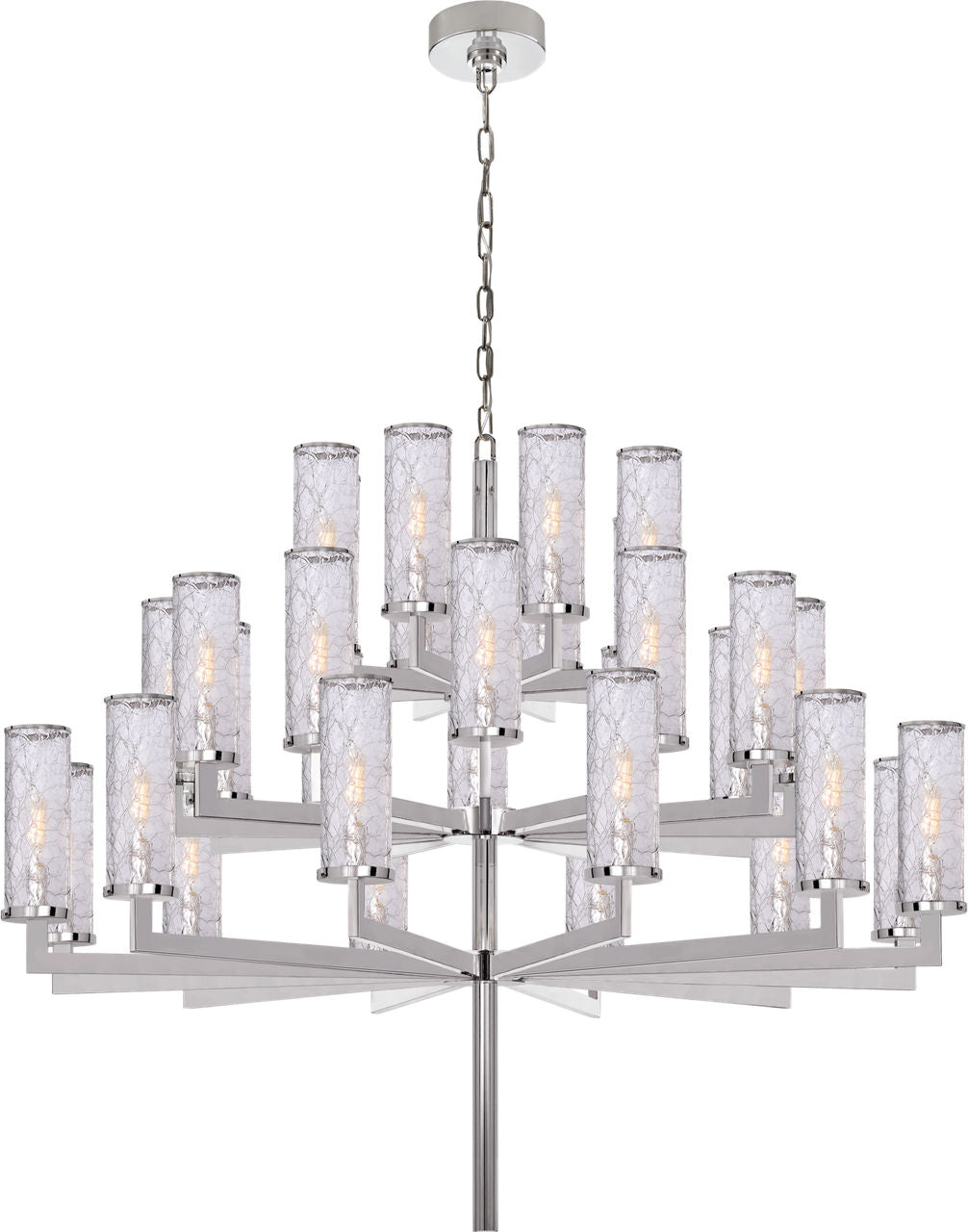 Liaison Triple Tier Chandelier | Polished Nickel | Crackle Glass