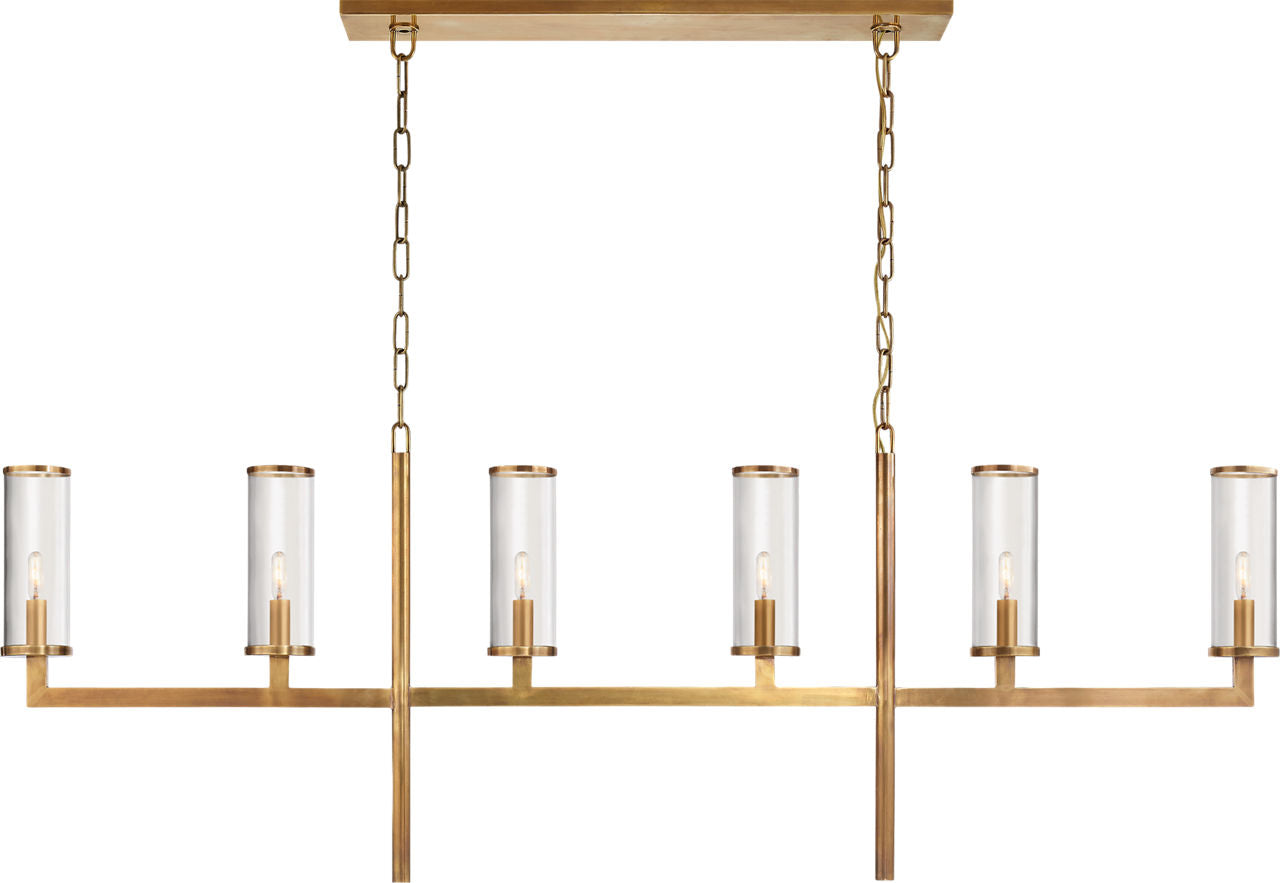 Liaison Large Linear Chandelier | Antique-Burnished Brass | Clear Glass