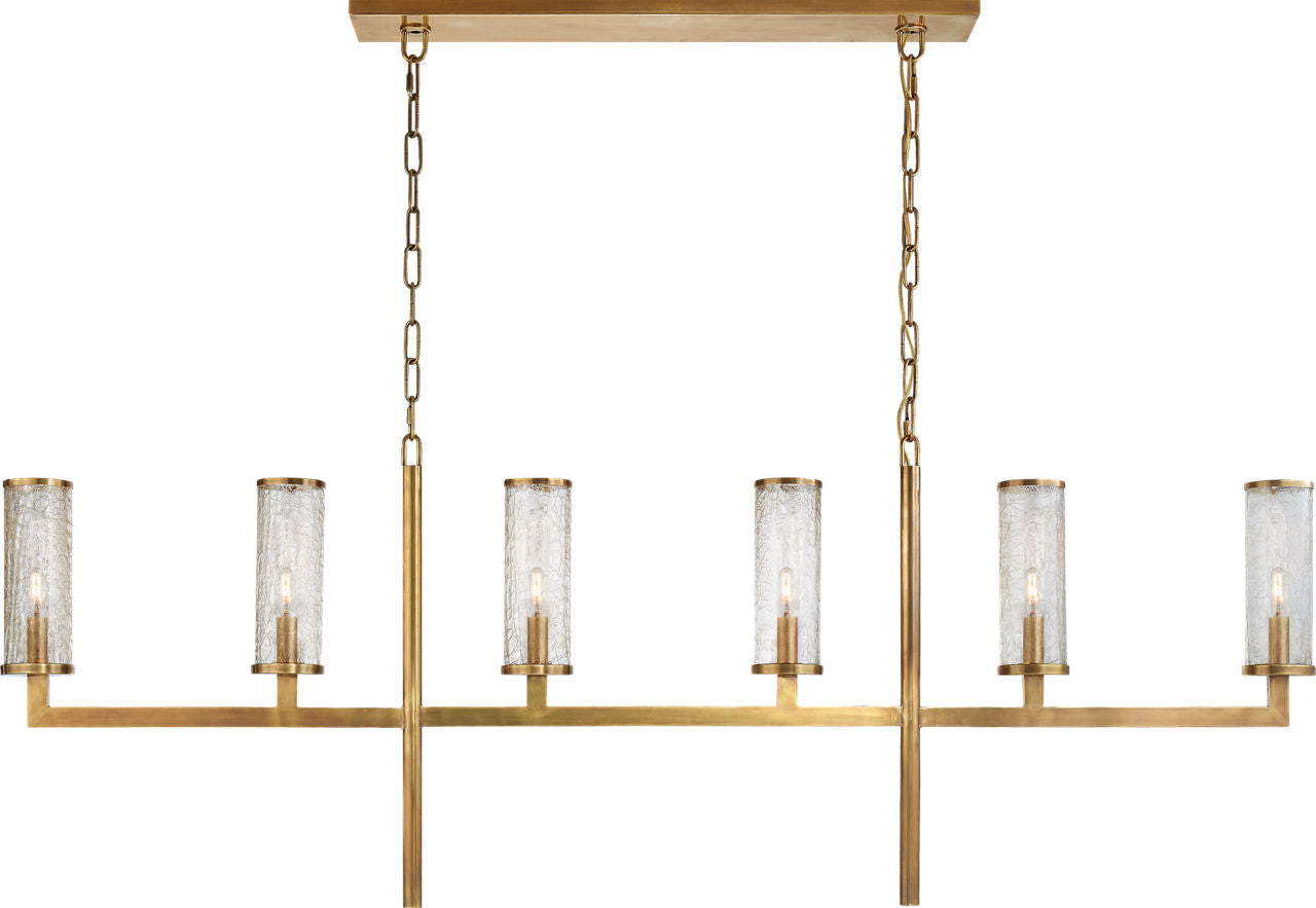 Liaison Large Linear Chandelier | Antique-Burnished Brass | Crackle Glass