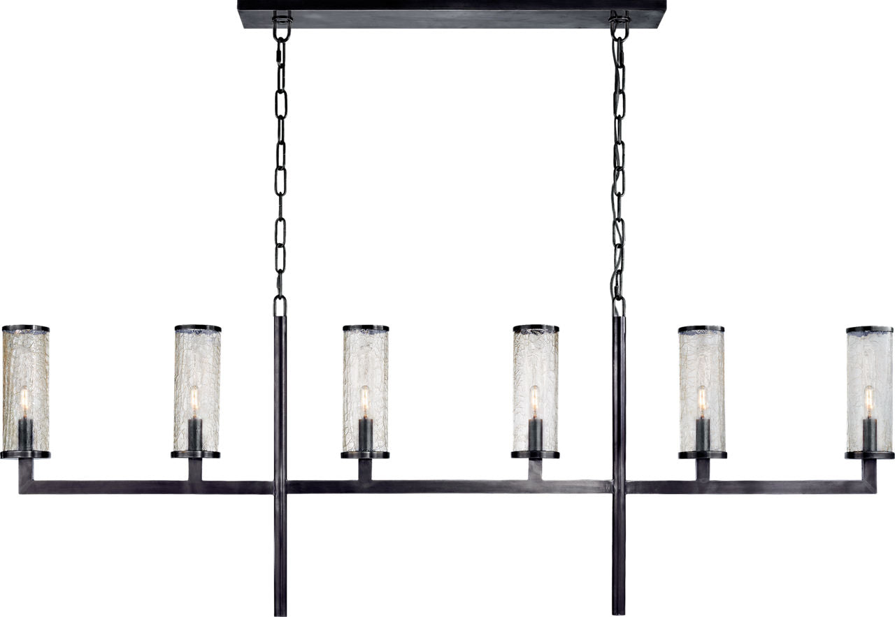 Liaison Large Linear Chandelier | Bronze | Crackle Glass