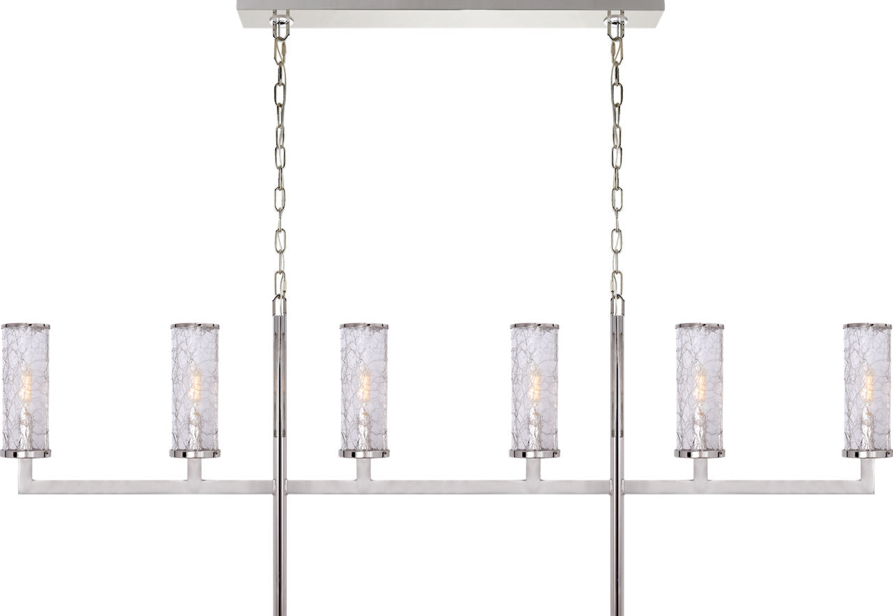 Liaison Large Linear Chandelier | Polished Nickel | Crackle Glass