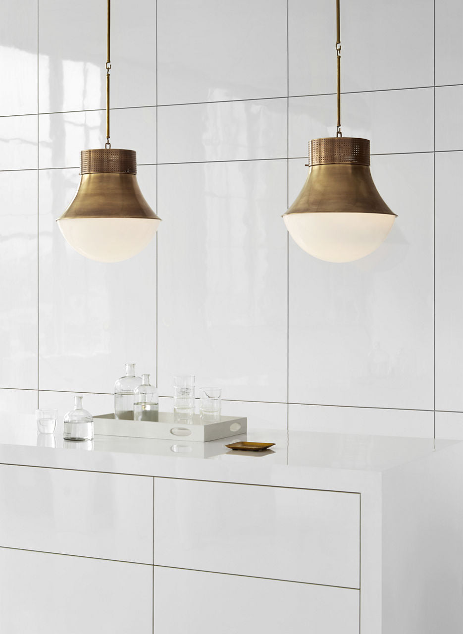 Precision Large Pendant | Antique-Burnished Brass | White Glass