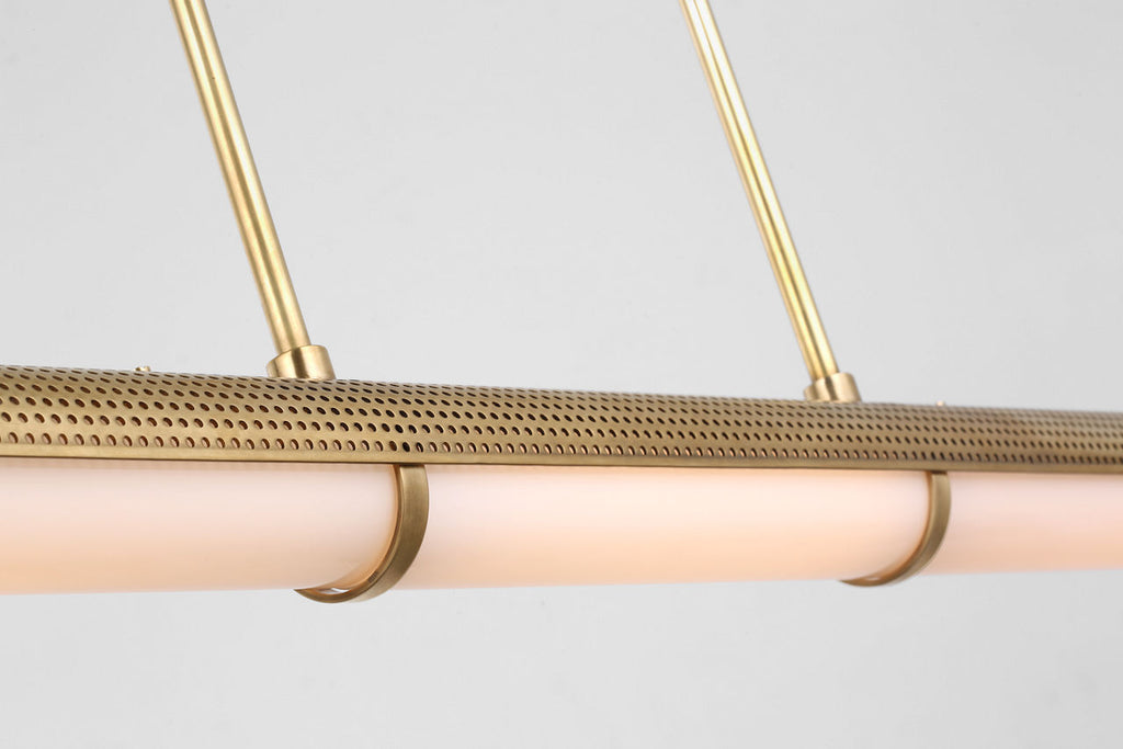 Precision Large Linear Chandelier | Antique-Burnished Brass | White Glass
