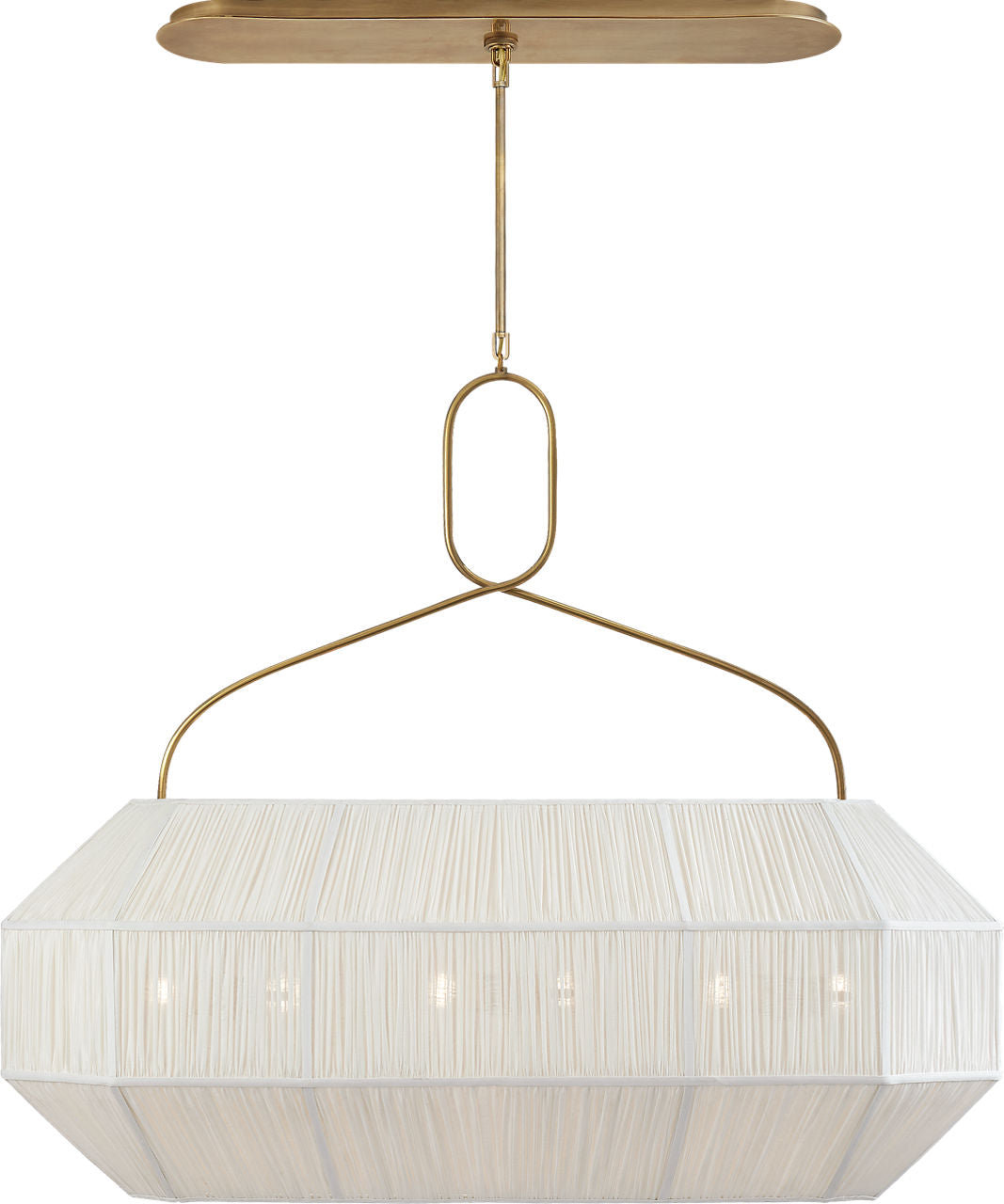 Forza Medium Linear Lantern | Antique-Burnished Brass | Gathered Linen Shade