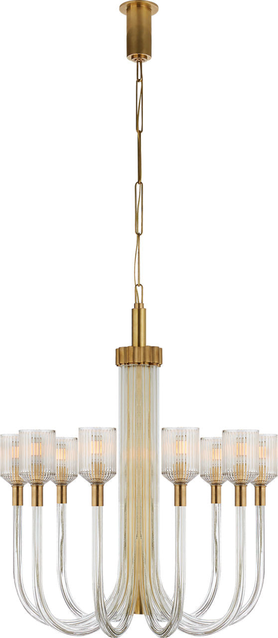 Reverie Medium Single Tier Chandelier | Clear Ribbed Glass and Antique-Burnished Brass