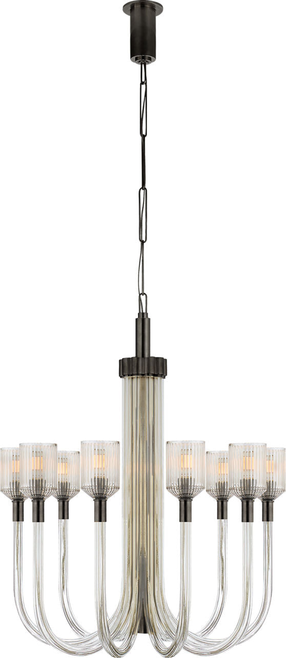 Reverie Medium Single Tier Chandelier | Clear Ribbed Glass and Bronze