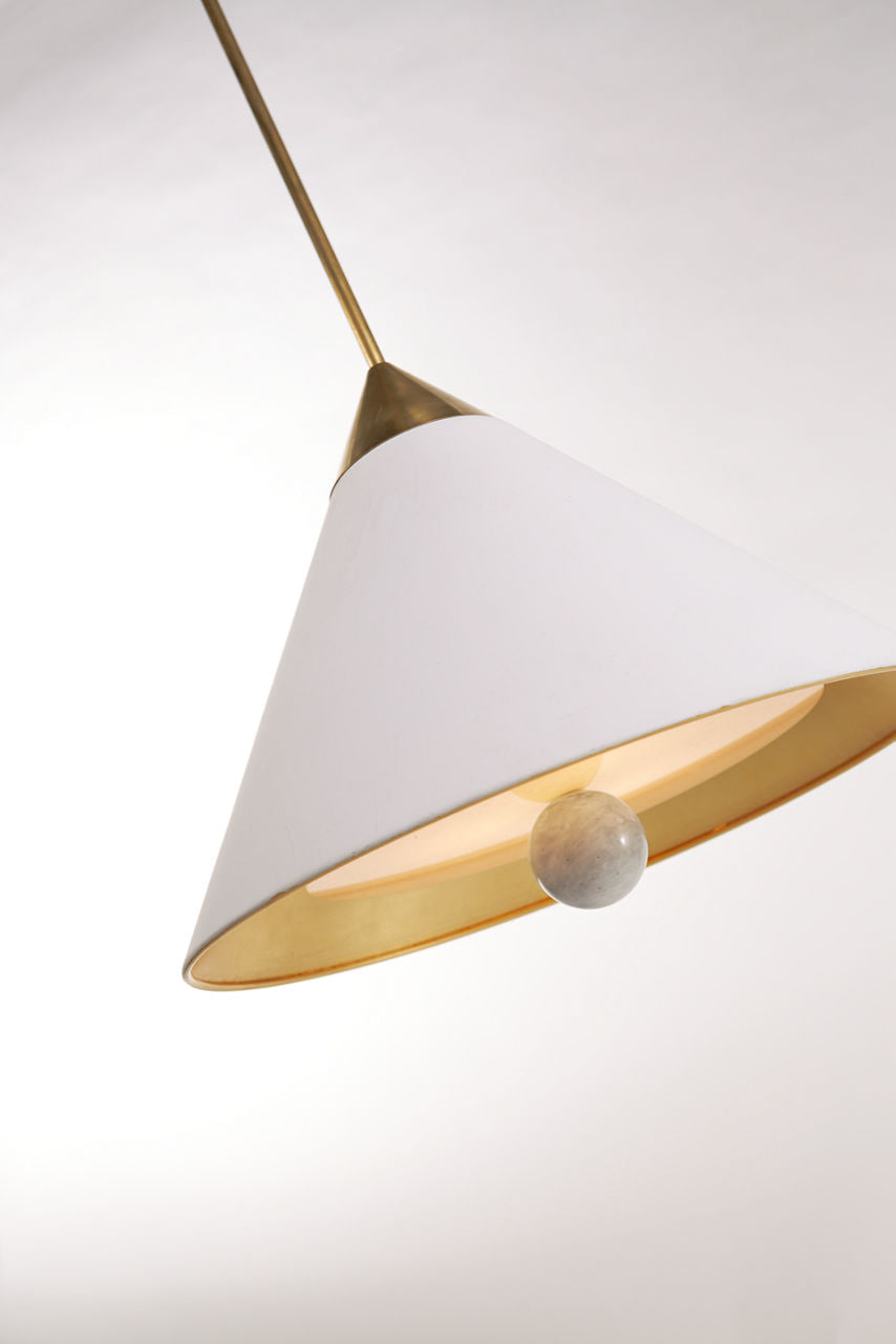 Cleo Pendant | Antique-Burnished Brass and Antique White | Frosted Acrylic