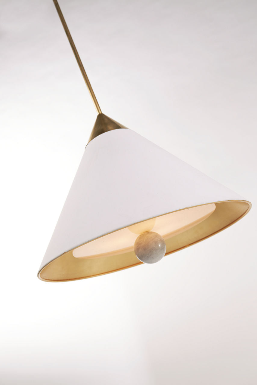 Cleo Pendant | Antique-Burnished Brass and Antique White | Frosted Acrylic