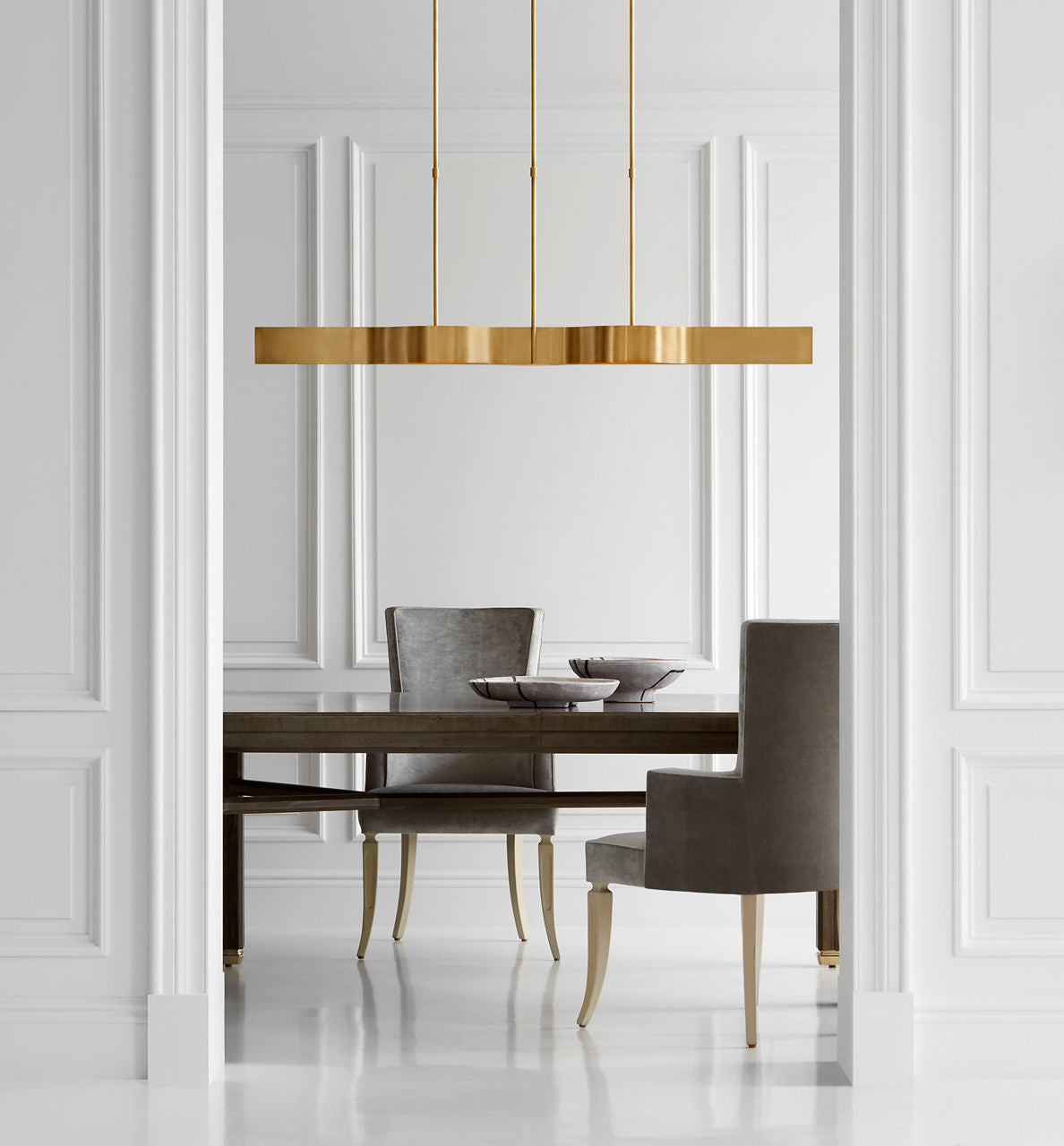 Avant Large Linear Pendant | Antique-Burnished Brass | Frosted Glass