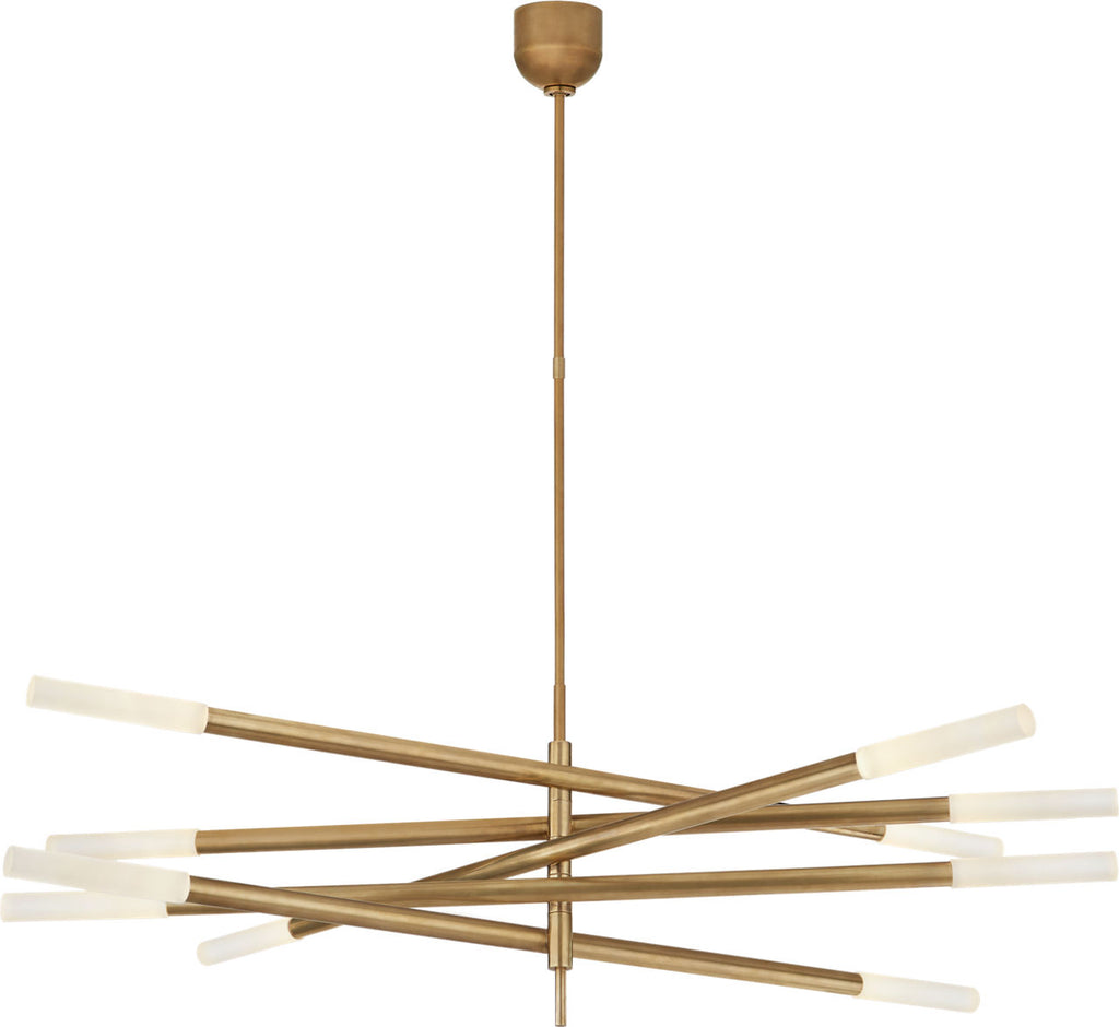 Rousseau Grande Ten Light Articulating Chandelier | Antique-Burnished Brass | Etched Crystal