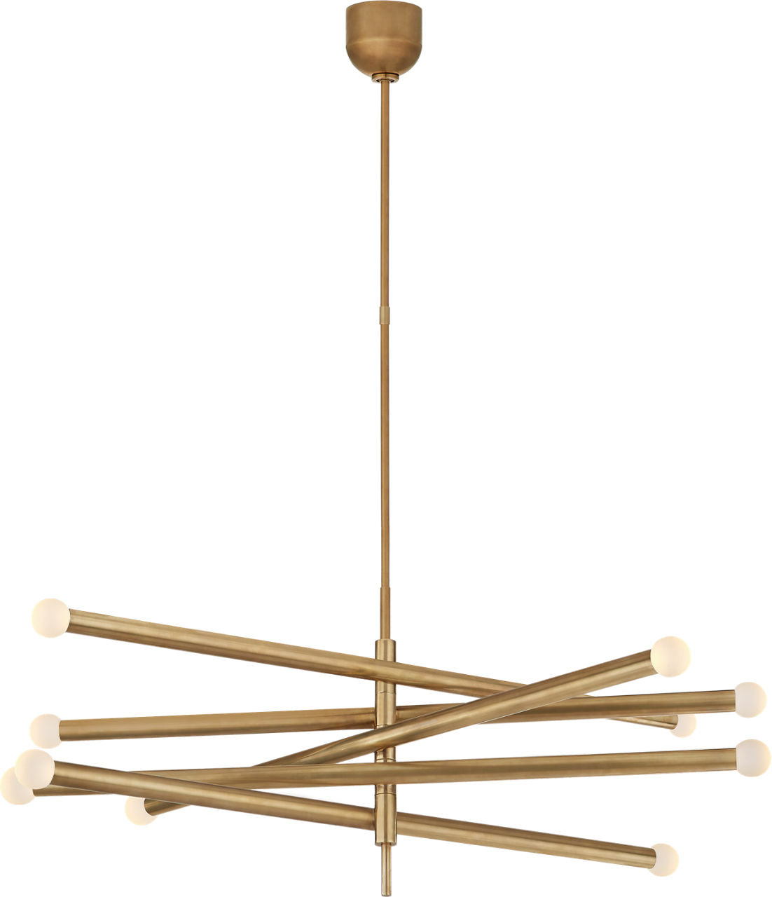 Rousseau Grande Ten Light Articulating Chandelier | Antique-Burnished Brass | Etched Crystal Orb