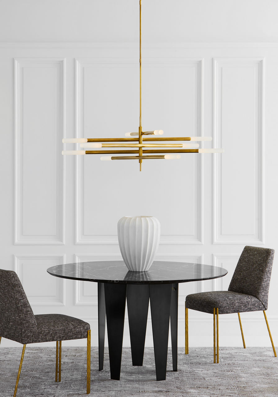 Rousseau Grande Ten Light Articulating Chandelier | Antique-Burnished Brass | Etched Crystal