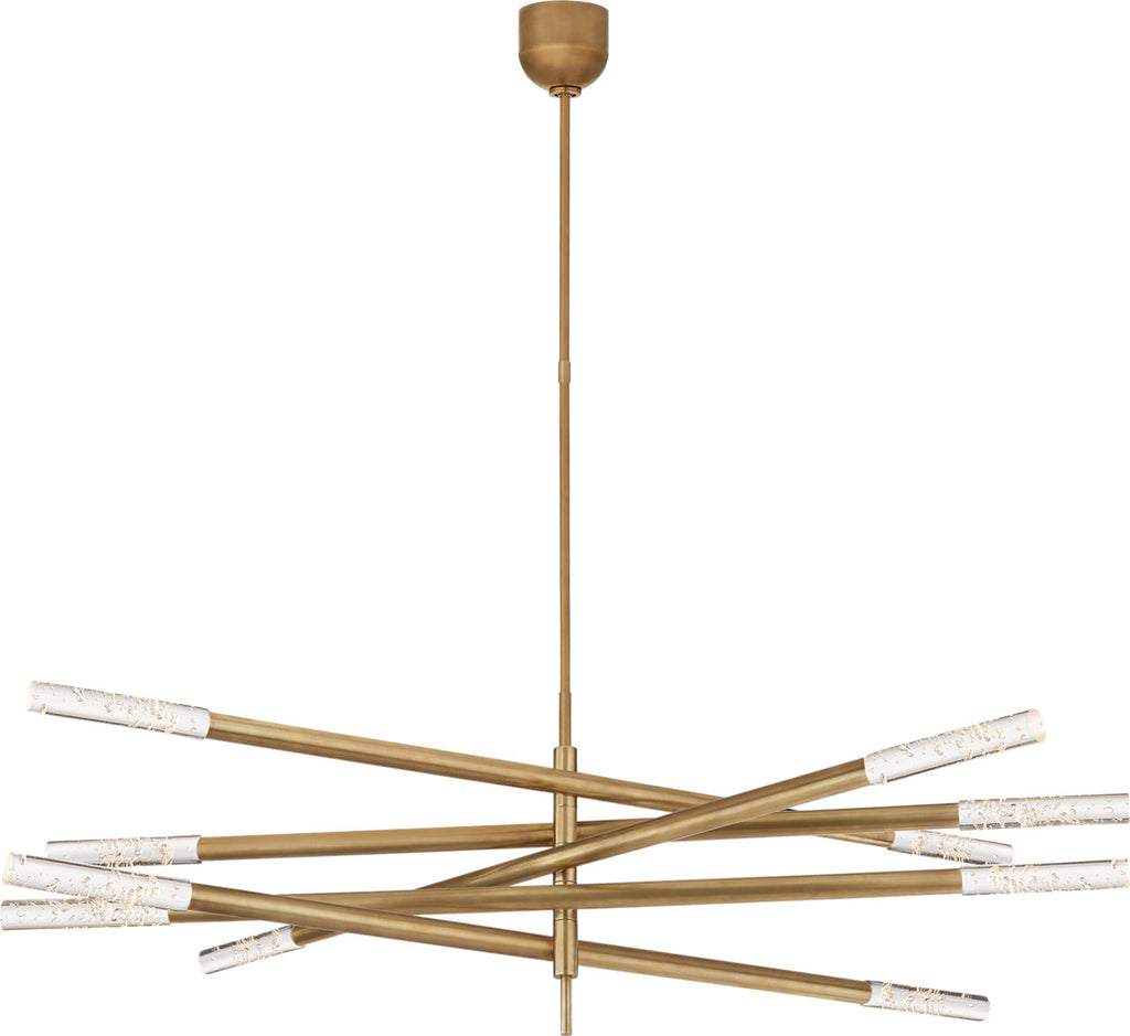Rousseau Grande Ten Light Articulating Chandelier | Antique-Burnished Brass | Seeded Glass