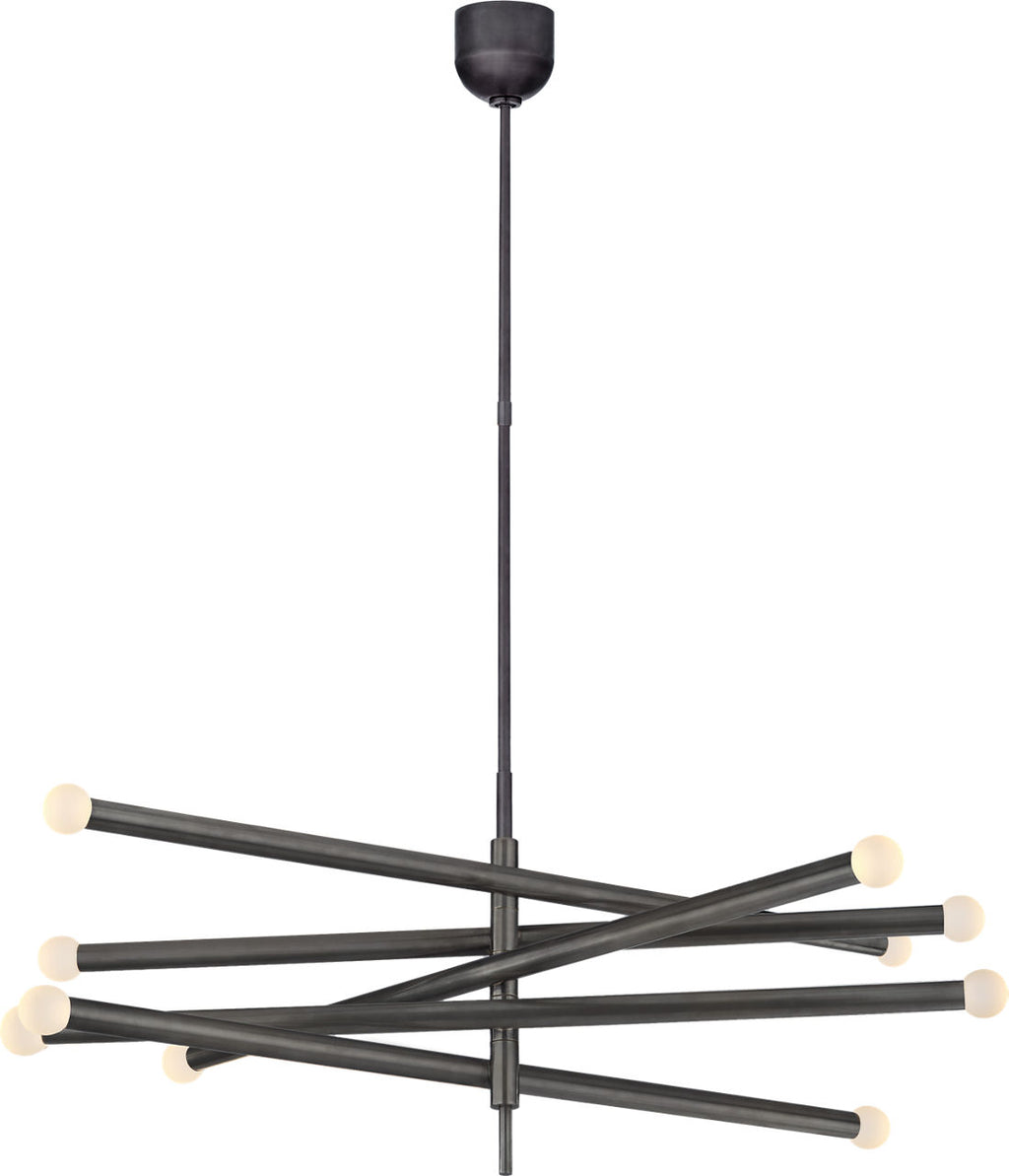 Rousseau Grande Ten Light Articulating Chandelier | Bronze | Etched Crystal Orb
