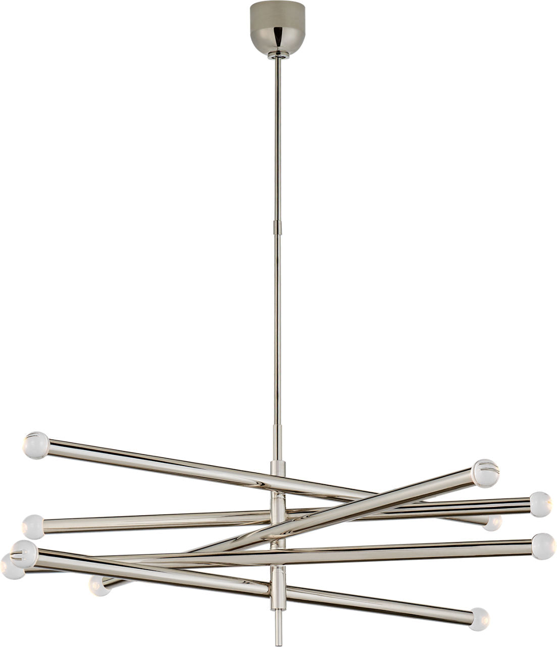 Rousseau Grande Ten Light Articulating Chandelier | Polished Nickel | Clear Glass Orb