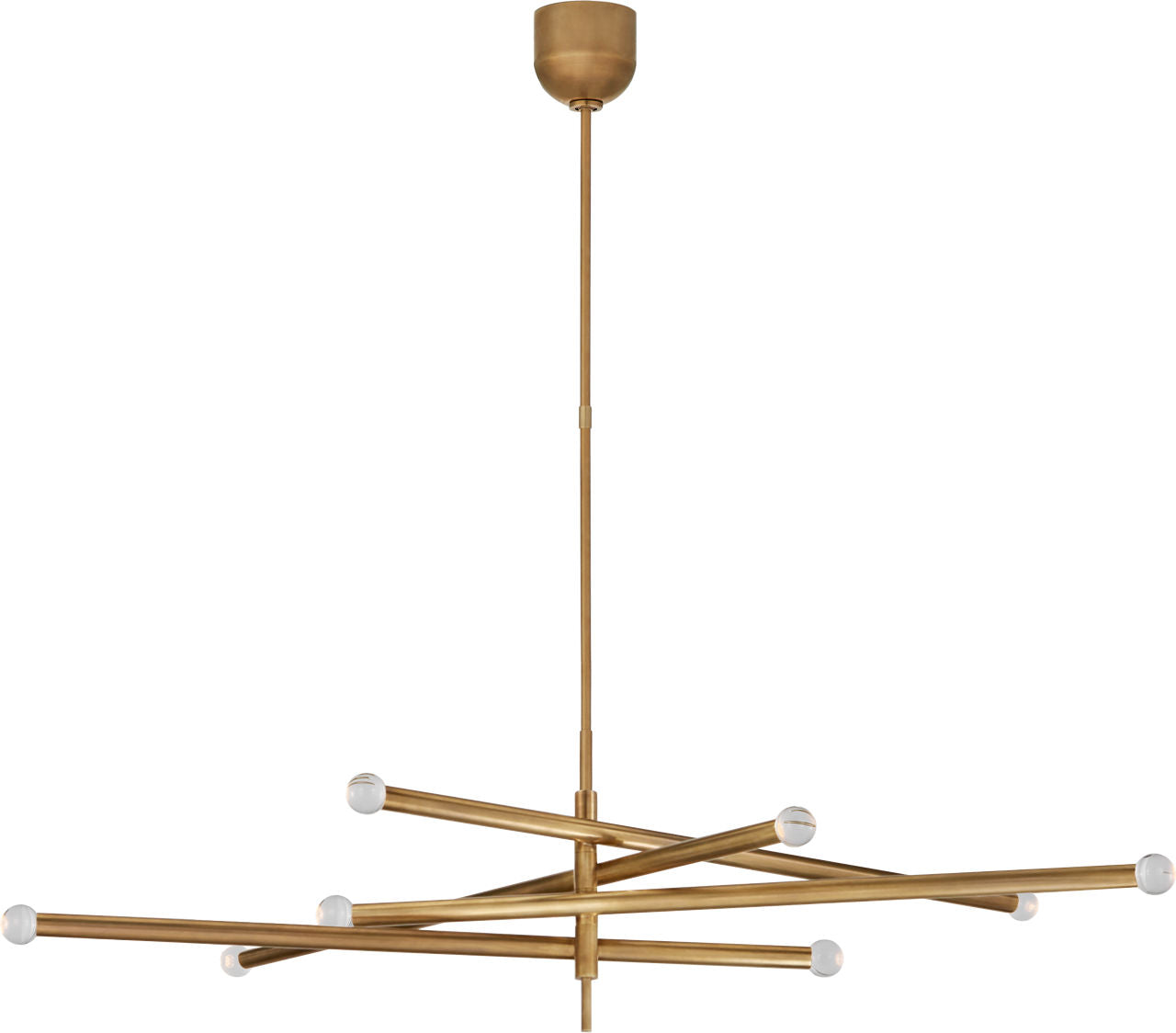 Rousseau Grande Eight Light Articulating Chandelier | Antique-Burnished Brass | Clear Glass Orb