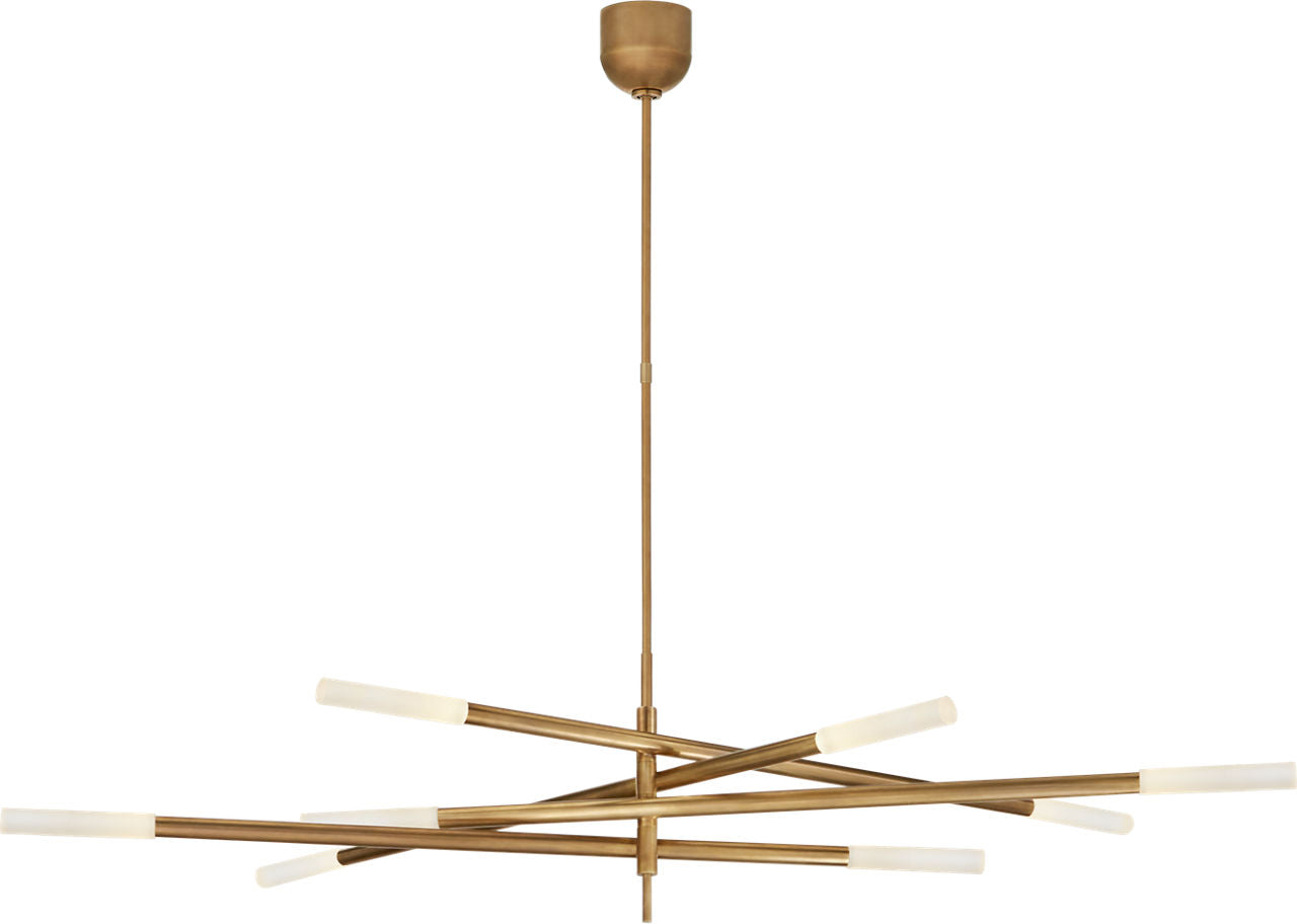 Rousseau Grande Eight Light Articulating Chandelier | Antique-Burnished Brass | Etched Crystal