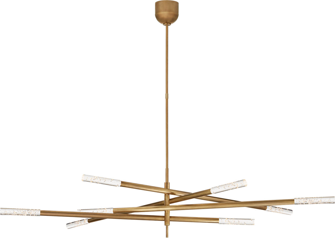 Rousseau Grande Eight Light Articulating Chandelier | Antique-Burnished Brass | Seeded Glass