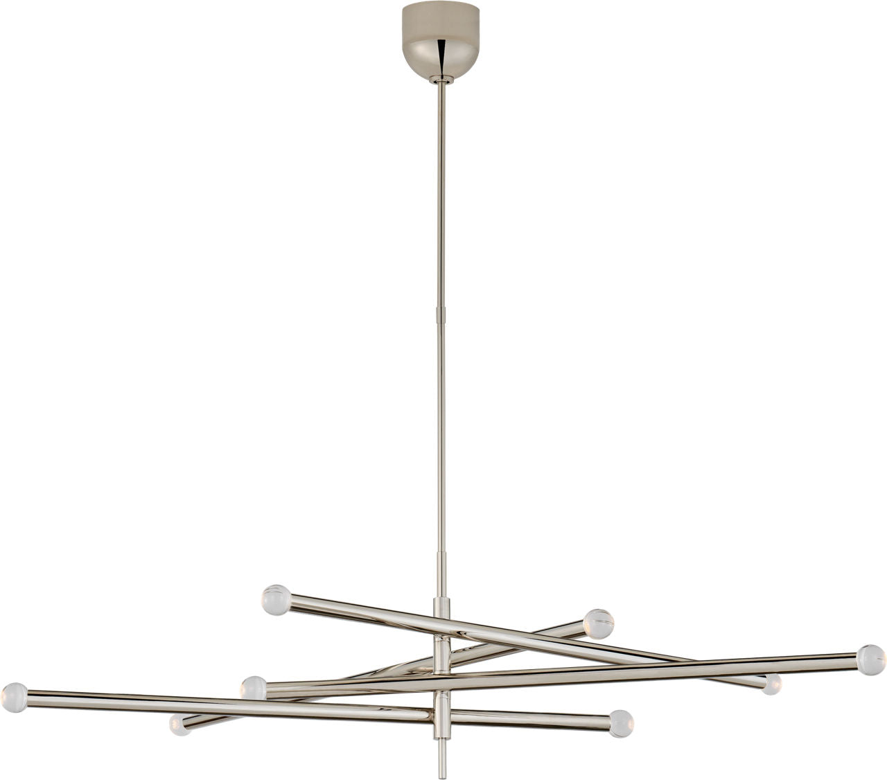 Rousseau Grande Eight Light Articulating Chandelier | Polished Nickel | Clear Glass Orb