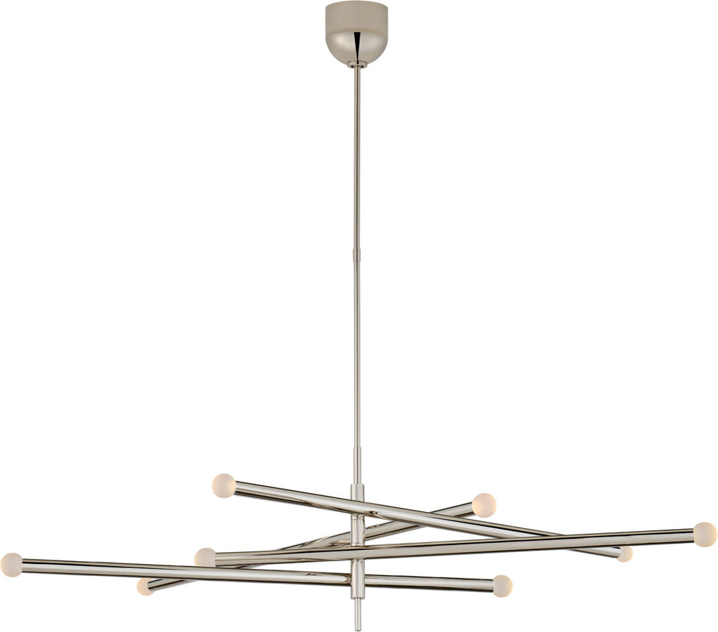 Rousseau Grande Eight Light Articulating Chandelier | Polished Nickel | Etched Crystal Orb