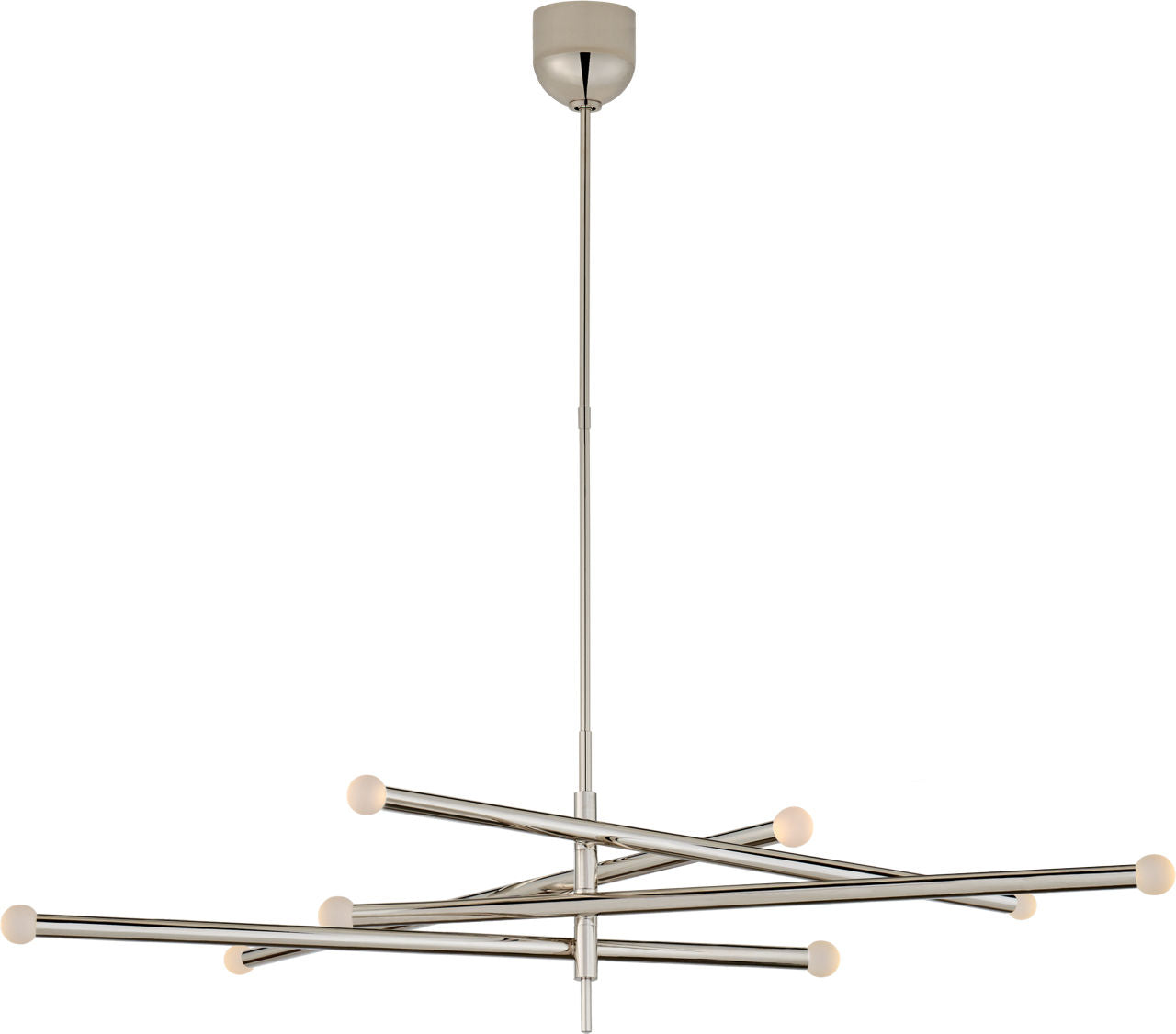 Rousseau Grande Eight Light Articulating Chandelier | Polished Nickel | Etched Crystal Orb