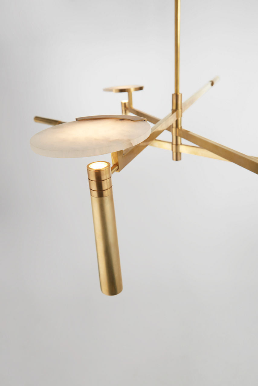 Melange Large Floating Disc Chandelier | Antique-Burnished Brass | Alabaster
