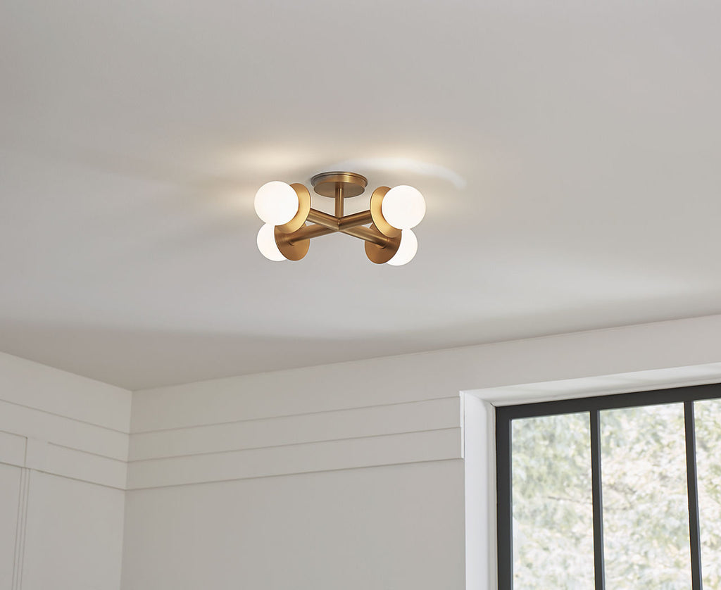Nodes Semi-Flush Mount Burnished Brass