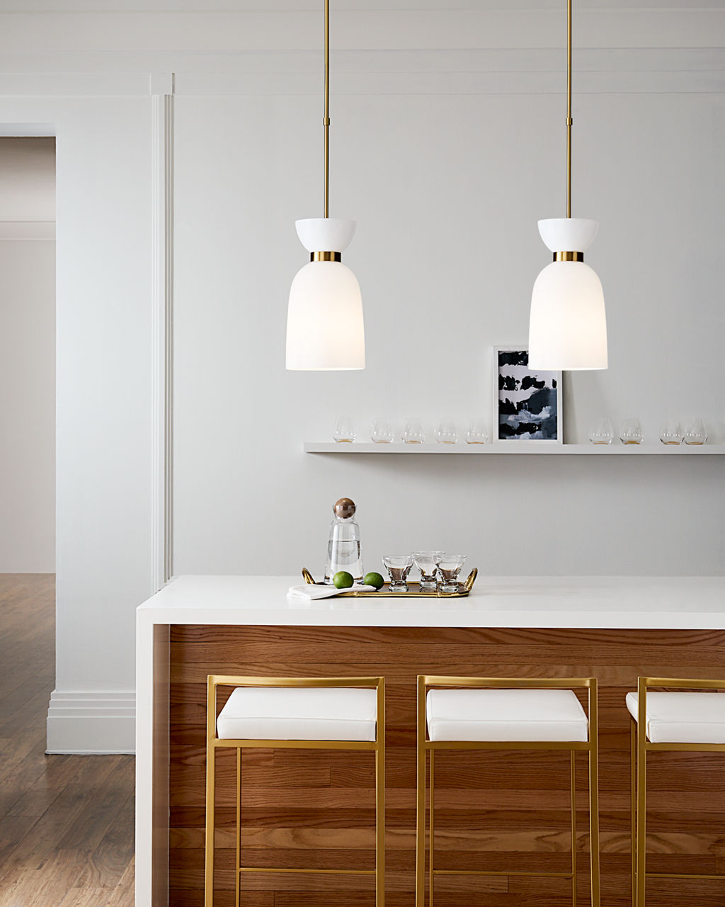 Londyn Tall Pendant Burnished Brass | Milk White Glass